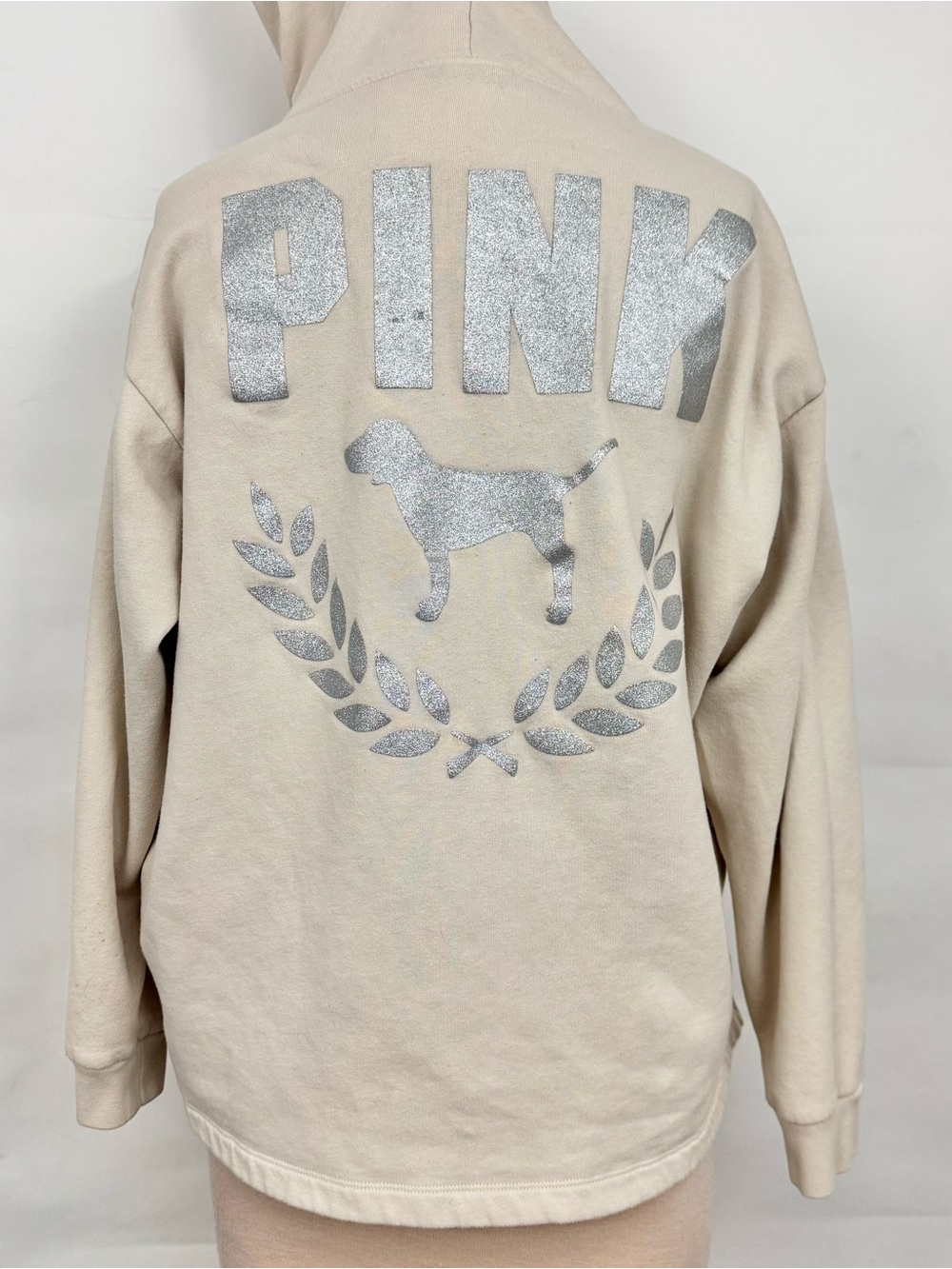 Victoria’s Secret PINK glitter bling crest cream hoodie XL